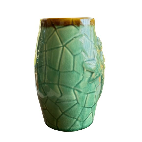 Vintage Mid Century Green Ceramic Vase With Chinese Symbol - Picture 5 of 9